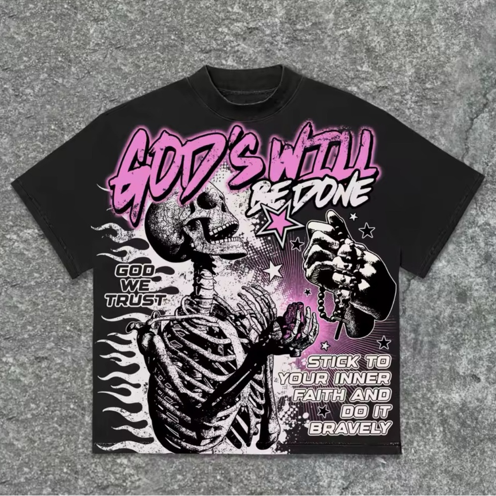 Black Graphic Tee with Skeleton Design